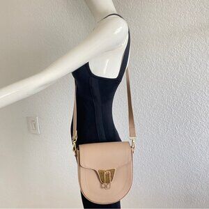 Giorgia Milani Leather Tan Flap Structured Crossbody Bag, UNUSED